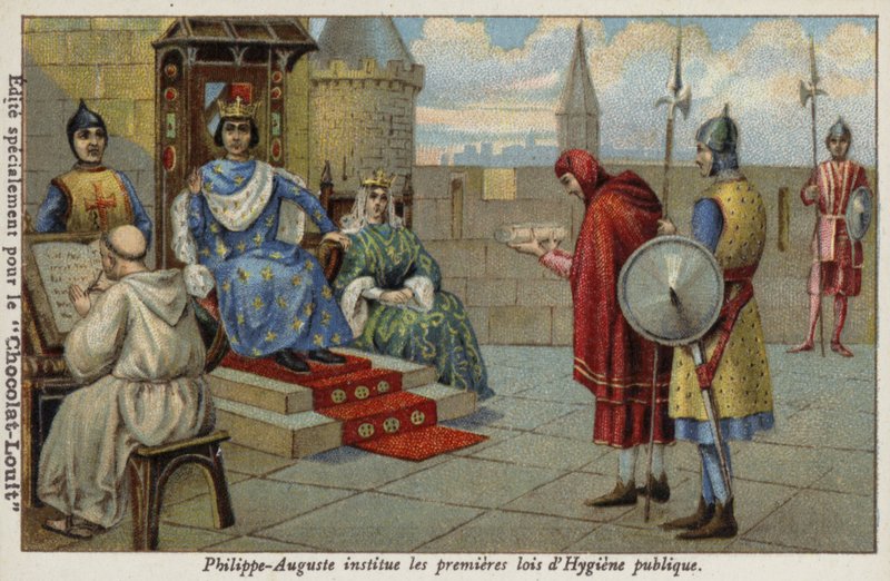 Fransa Kralı Philip Augustus, kamu hijyeni ile ilgili ilk yasaları oluşturuyor. by French School