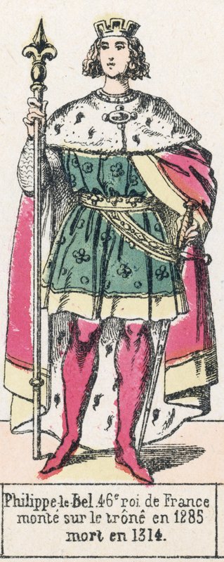 Fransa'nın 46. kralı Philippe-le-Bel 1285'te tahta çıktı, 1314'te öldü (renkli gravür) by French School