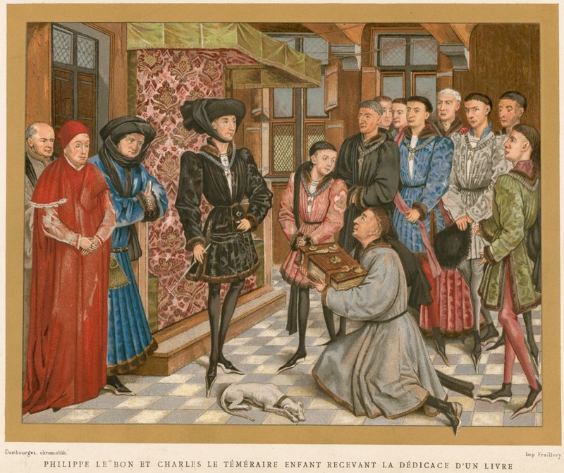 İyi Philippe ve Korkusuz Charles bir kitabın ithafını alırken by French School