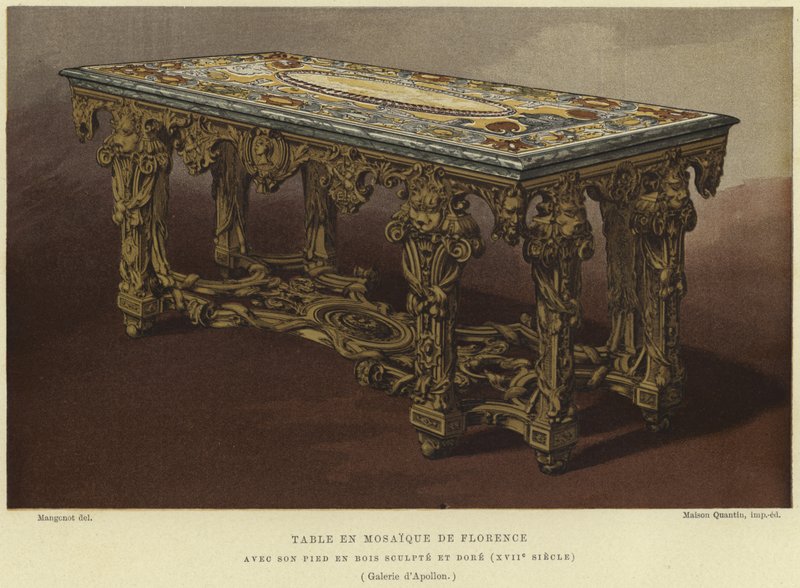 Pietra dura (Floransalı mozaik) oymalı ve yaldızlı ayaklı masa, 17. Yüzyıl by French School