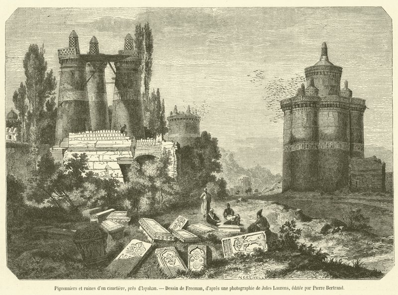 Ispahan yakınlarındaki güvercinlikler ve mezarlık kalıntıları (gravür) by French School