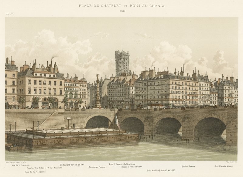 Place du Châtelet ve Pont au Change, 1830 by French School