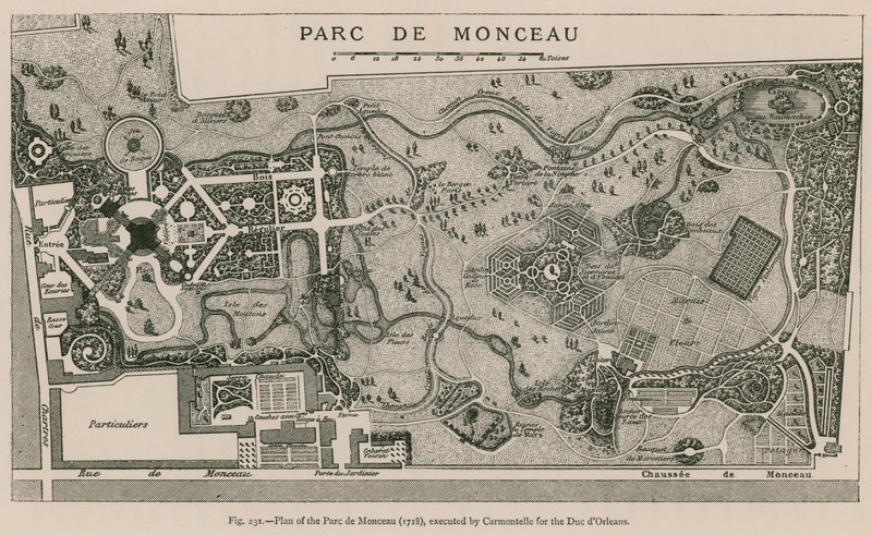 Due dOrleans için Carmontelle tarafından yürütülen Parc de Monceau Planı (1718), by French School