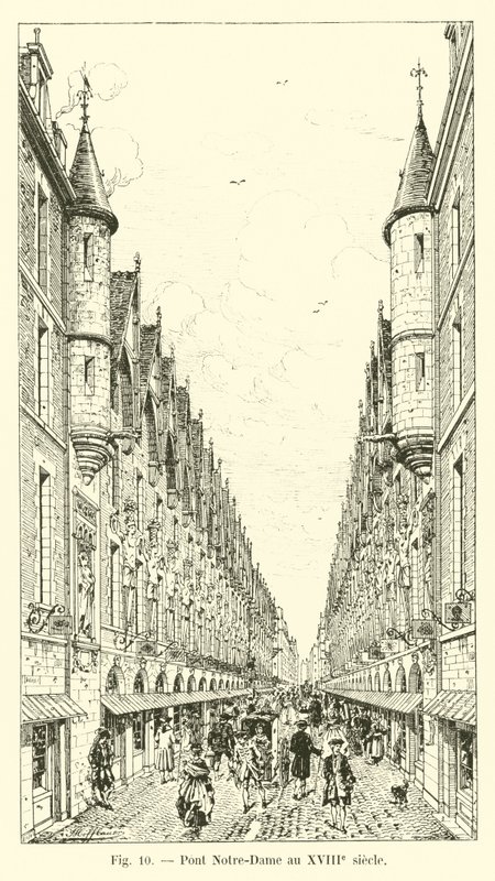 18. yüzyılda Notre-Dame Köprüsü by French School