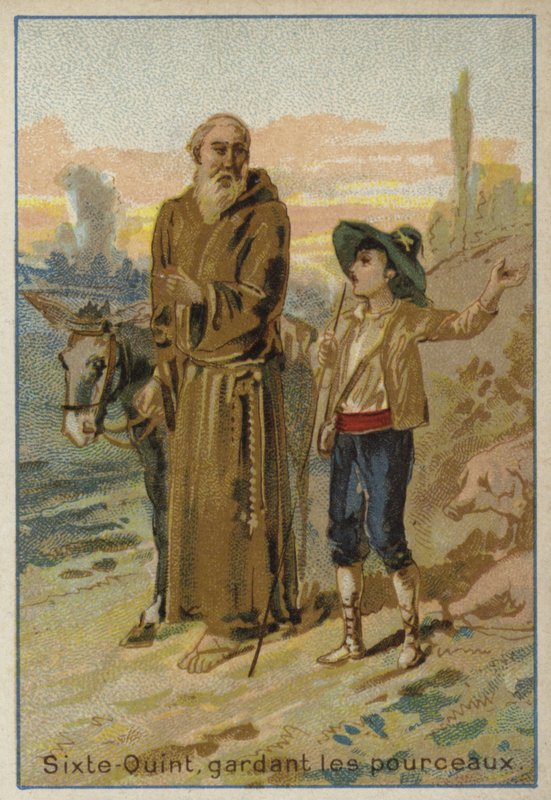 Bir çocuk olarak Papa Sixtus V, bir domuz sürüsüne bakıyor by French School
