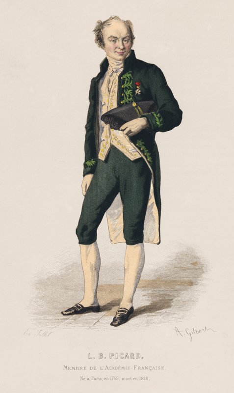 Louis Benoit Picard'ın portresi, Fransız oyun yazarı (renkli gravür) by French School