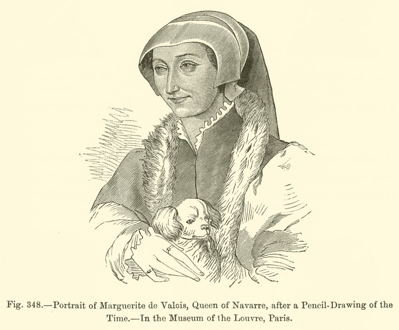 Navarre Kraliçesi Marguerite de Valois'in portresi (gravür) by French School
