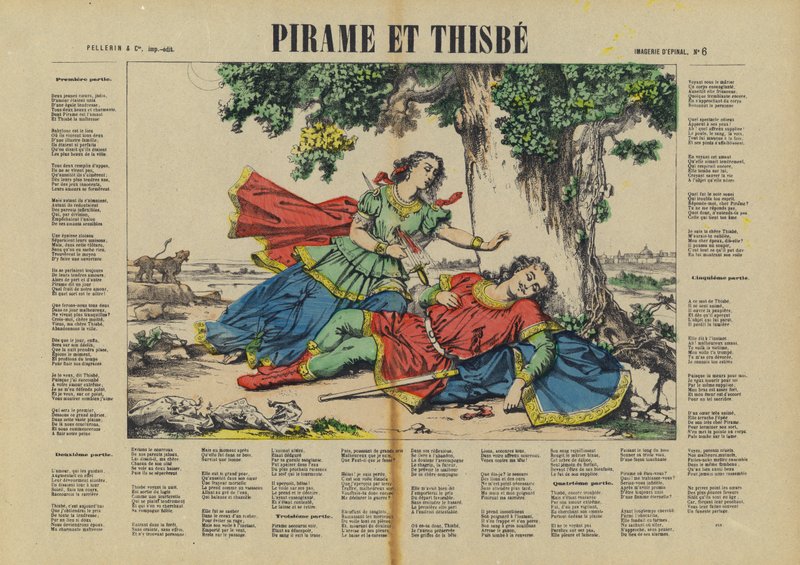 Pyramus ve Thisbe (renkli taş baskı) by French School