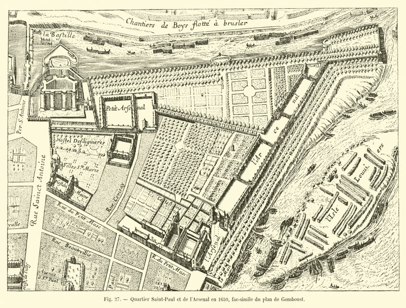 1650 yılında Saint-Paul ve Arsenal bölgesi, Gomboust planının tıpkıbasımı by French School