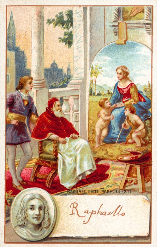 Raphael ve Papa Julius II (chromolitho) by French School