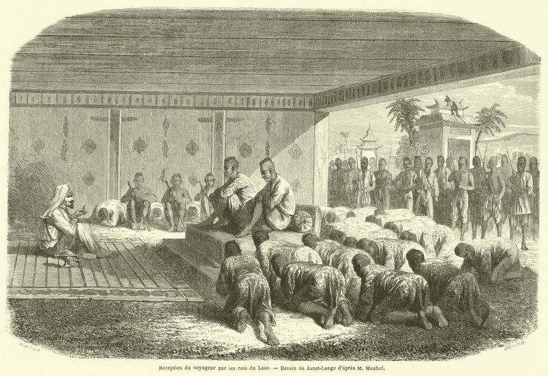 Seyyahın Laos kralları tarafından kabulü (gravür) by French School