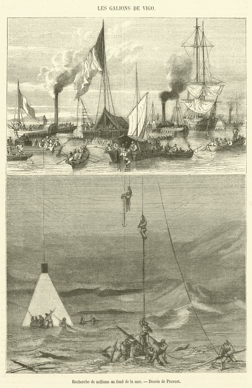 Denizin dibinde milyonları arayın (gravür) by French School
