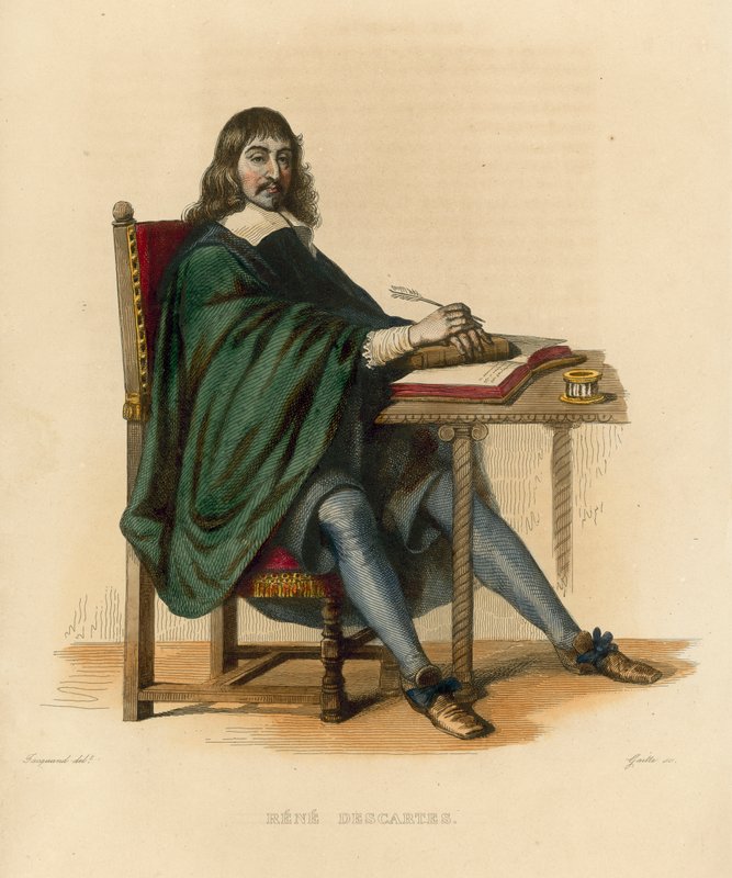 Rene Descartes (renkli gravür) by French School