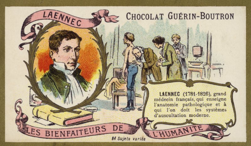 Rene Laennec, Fransız doktor ve stetoskopun mucidi (chromolitho) by French School