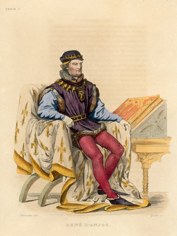 Rene d'Anjou (renkli gravür) by French School