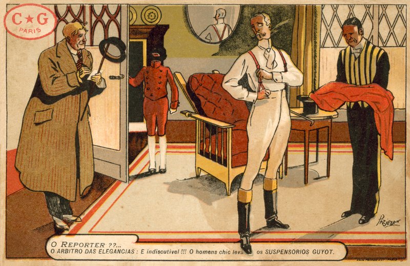 Muhabir, giyinen bir beyefendiyle röportaj yapıyor (chromolitho) by French School