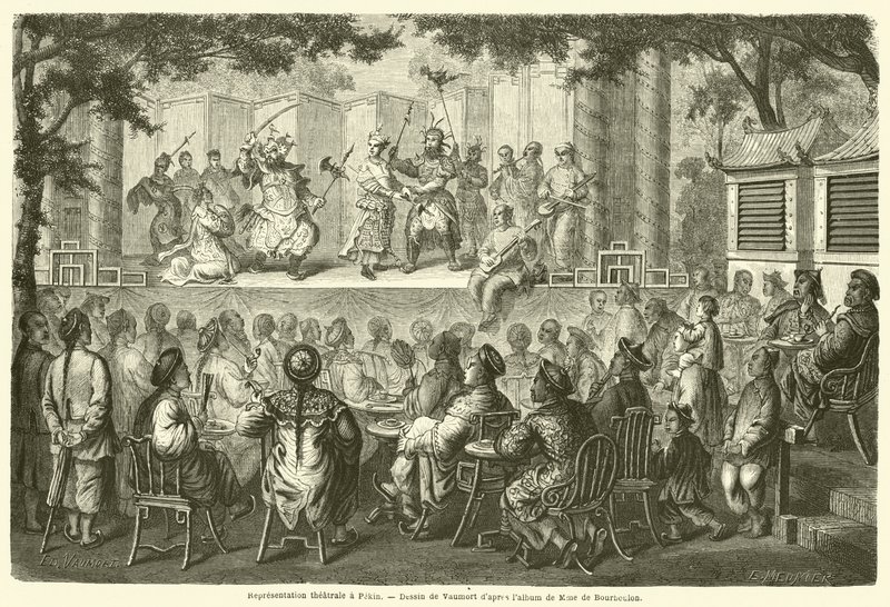 Temsil tiyatrosu bir Pekin (gravür) by French School