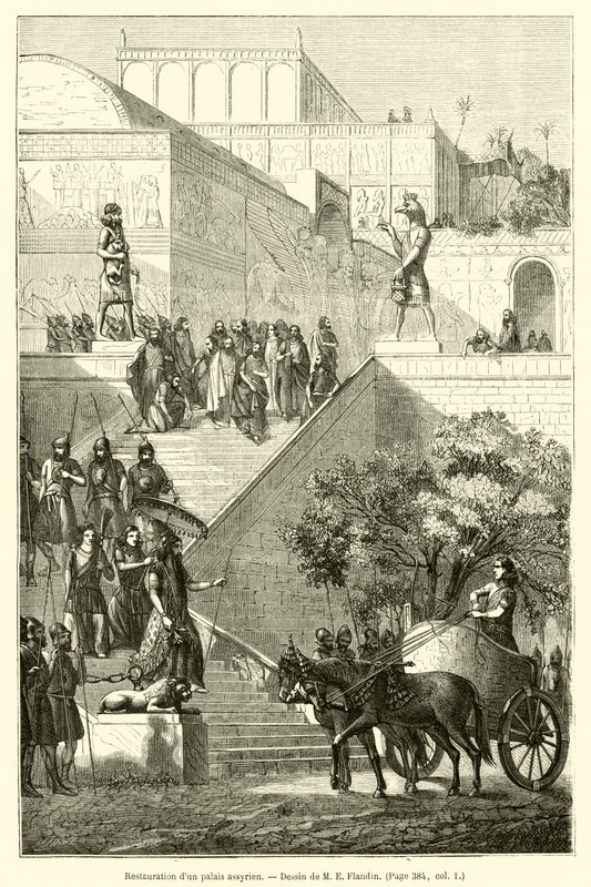 Bir Asur sarayının restorasyonu (gravür) by French School
