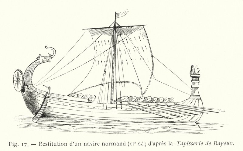Bir Norman gemisinin restitüsyonu, 11. yüzyıl; Bayeux Goblen