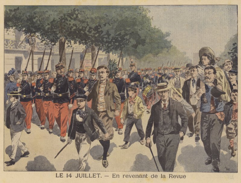 Bastille Günü geçit töreninden eve dönüş (renkli taş) by French School