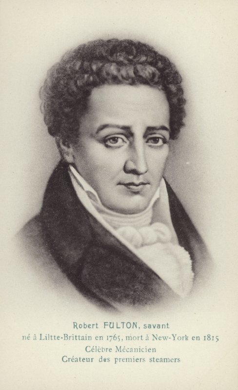 Robert Fulton (1765-1815), Amerikalı mühendis, mucit ve buharlı gemi öncüsü (lito) by French School