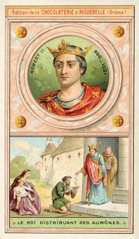 Fransa Kralı II. Robert sadaka dağıtıyor (chromolitho) by French School