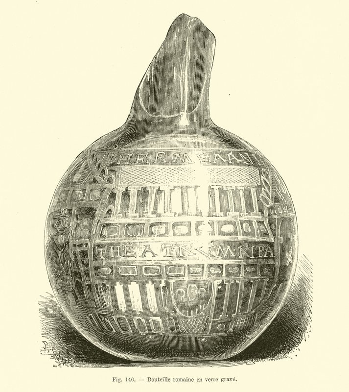 Roma oymalı cam şişe by French School