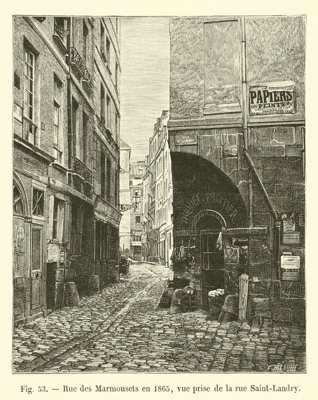 1865 yılında Rue des Marmousets, rue Saint-Landry