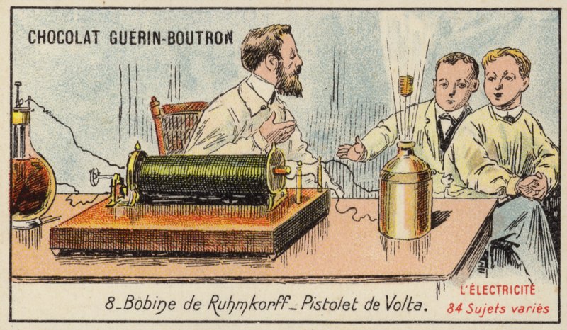 Ruhmkorff bobini ve Volta elektrikli tabanca by French School
