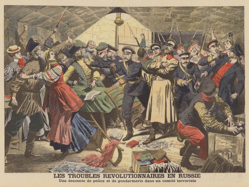Rus polisi devrimci bir toplantıyı bölüyor (renkli taş) by French School