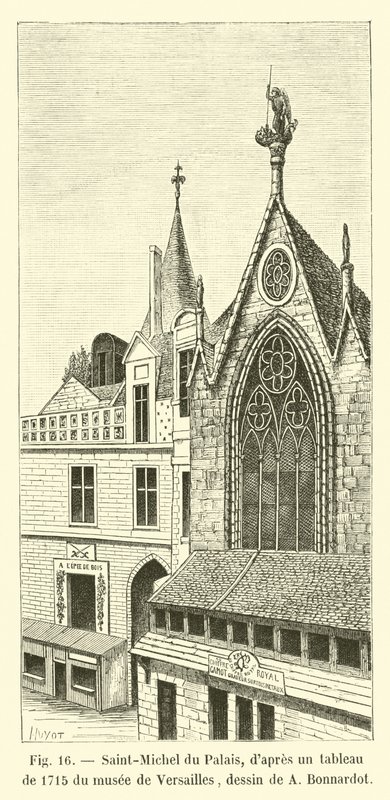 Saint-Michel du Palais, Versailles müzesinde 1715 yılına ait bir tablodan sonra, A Bonnardot tarafından çizildi. by French School
