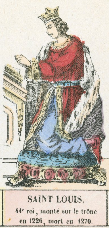 44. kral Saint Louis, 1226'da tahta çıktı, 1270'de öldü (renkli gravür) by French School