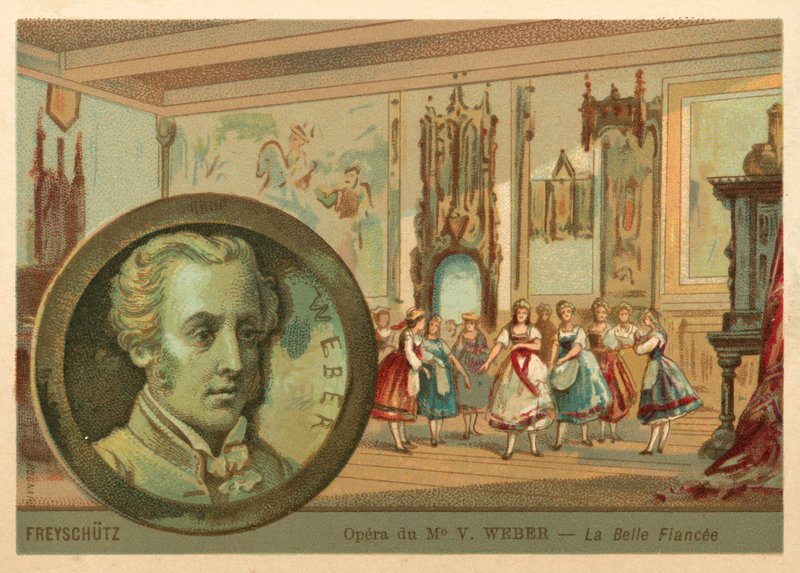 Carl Maria von Weber'in Der Freischutz (chromolitho) operasından bir sahne by French School