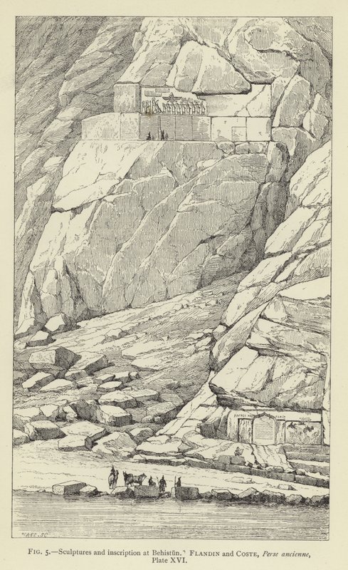 Behistun'daki heykeller ve yazıt (gravür) by French School