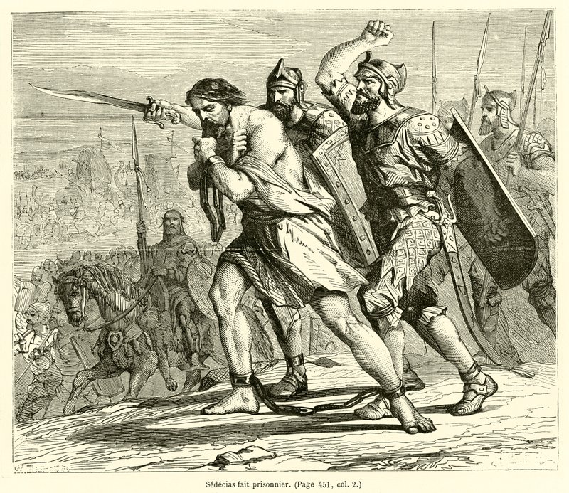 Esir alınan Sedecias (gravür) by French School