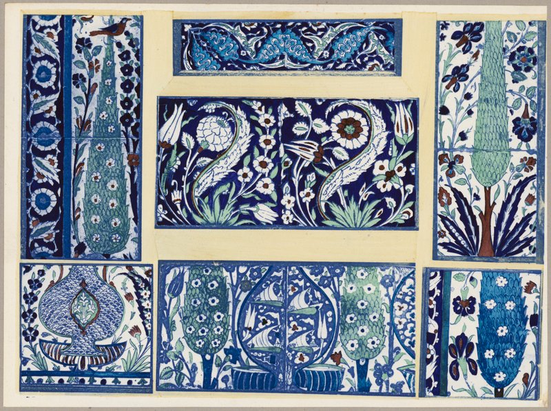 Yedi toprak desen, Şam, 16. ve 17. yüzyıllar (renkli taşbaskı) by French School