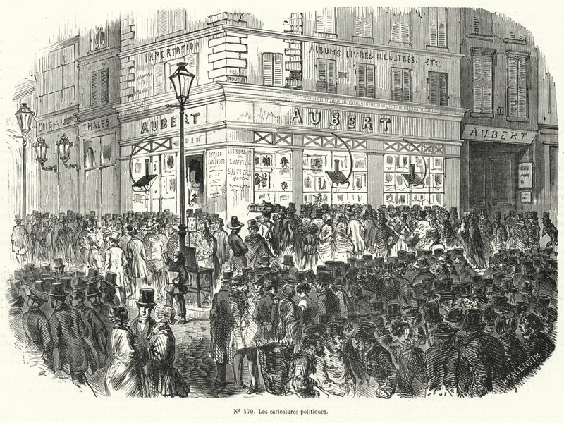 Siyasi karikatürlerle dolu vitrin (gravür) by French School