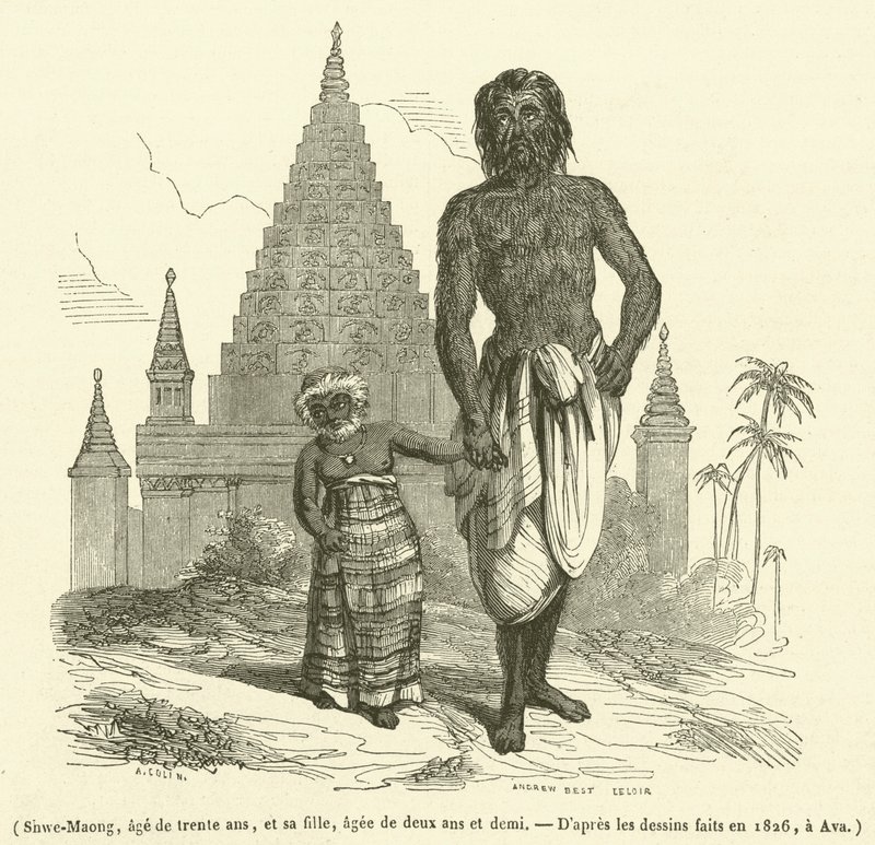 Shwe-Maung, otuz yaşında ve kızı, iki buçuk yaşında (gravür) by French School