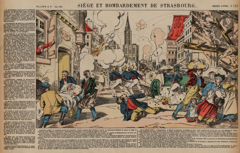 Strasbourg kuşatması ve bombardımanı, Fransa-Prusya Savaşı, Ağustos-Eylül 1870 (renkli gravür) by French School