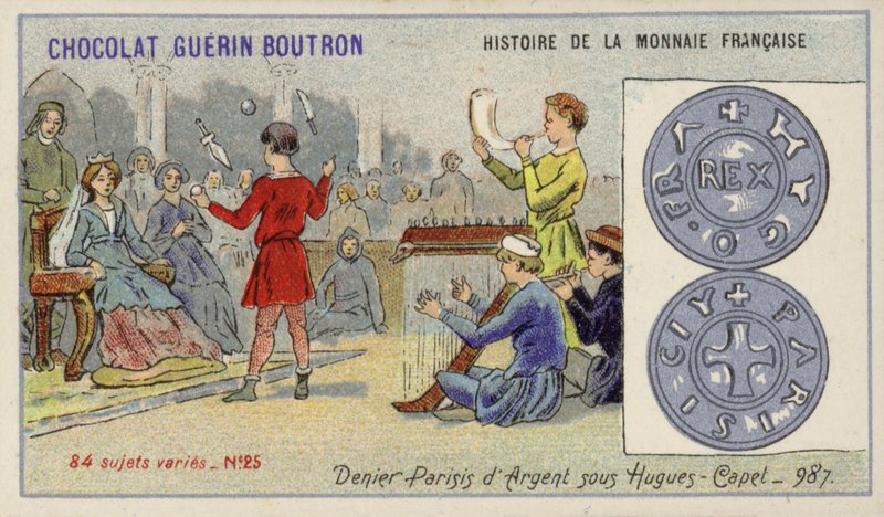 Hugh Capet saltanatının gümüş denye parisisi, 987 (chromolitho) by French School