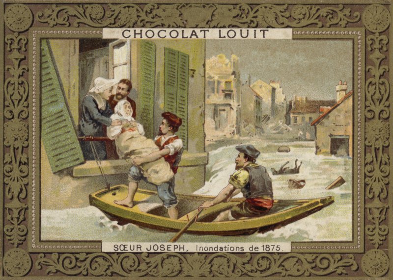 Rahibe Joseph, 1875 selinde insanları kurtarmaya yardım ediyor by French School