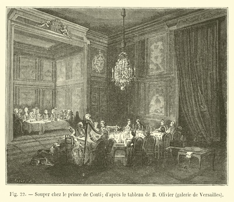 Prince de Conti ile akşam yemeği; B Olivier tarafından yapılan resimden sonra, Versailles galerisi by French School