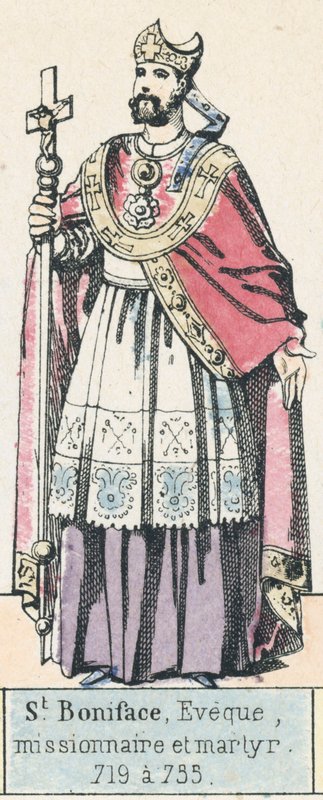 Aziz Boniface, Piskopos, Misyoner ve Şehit, 719 - 735 (renkli gravür) by French School