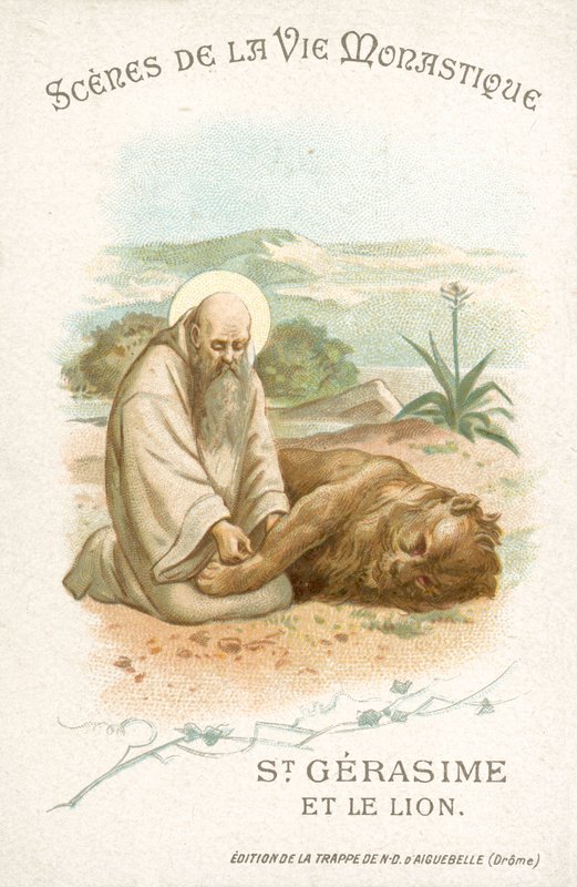 Aziz Gerasimus ve aslan (chromolitho) by French School