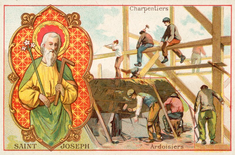Aziz Joseph, marangozların ve çatı ustalarının koruyucu azizi (chromolitho) by French School