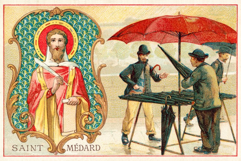 Aziz Medardus, havanın koruyucu azizi (chromolitho) by French School