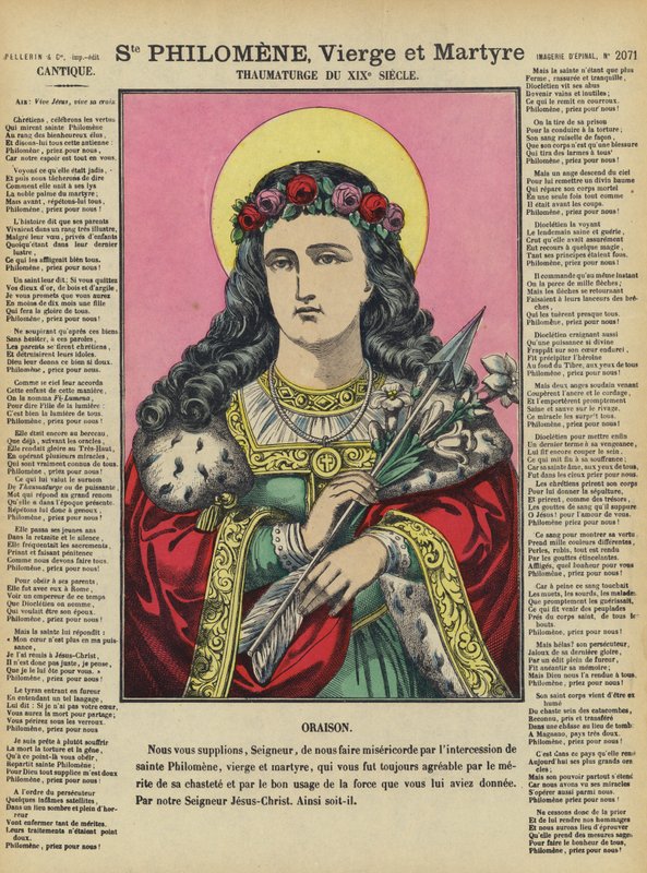Aziz Philomena, bakire ve şehit (renkli taş baskı) by French School