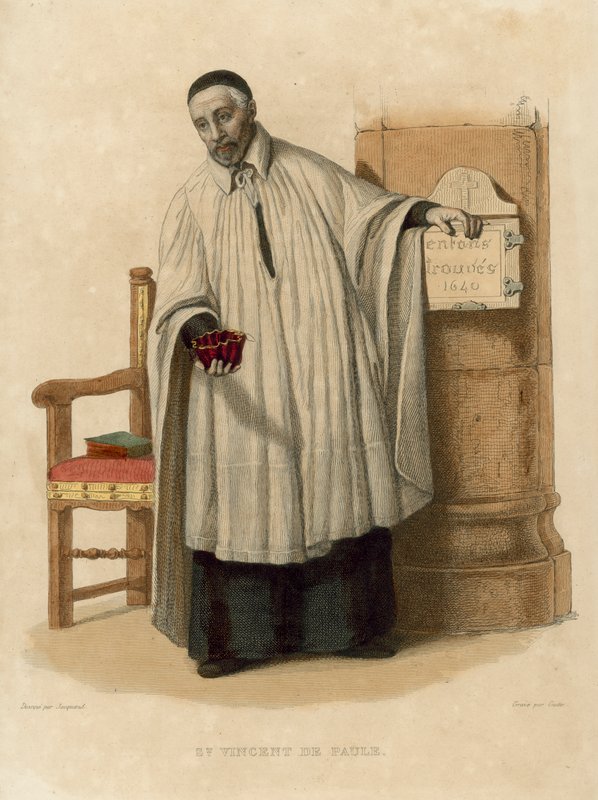 St Vincent de Paule (renkli gravür) by French School