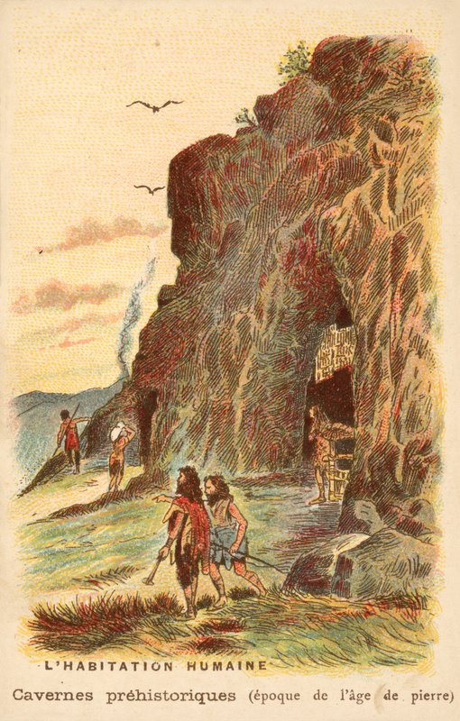 Taş Devri mağara sakinleri (chromolitho) by French School