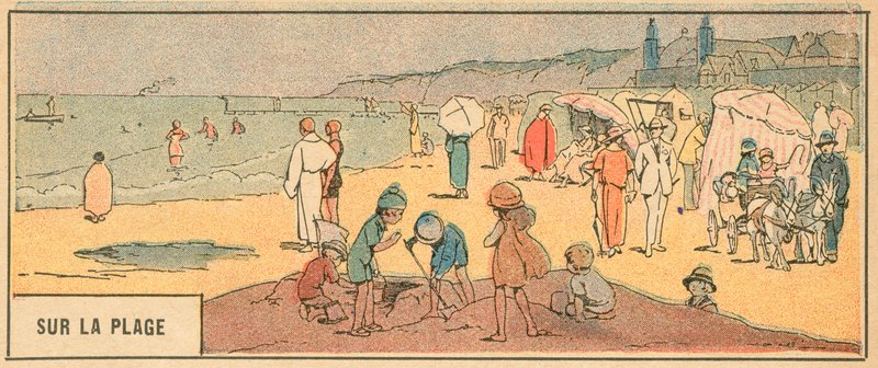 Sur La Plage (renkli taş baskı) by French School